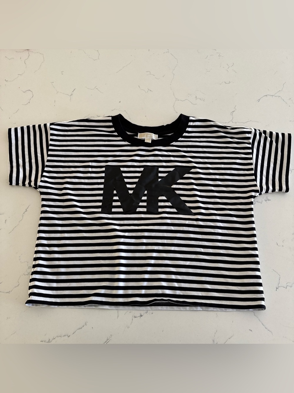 Michael Kors Boxy T-Shirt black with striped w MK logo short sleeve top